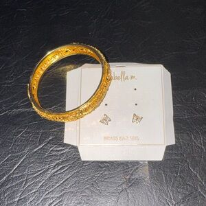 Isabella M Gold Tone Butterfly Earrings with Bangle Bracelet.